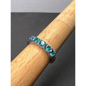 5 stone blue CZ rhodium over Sterling silver ring size 9